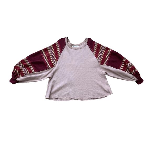 Free People Rainbow Dreams Top Arizona Sands Size Large OB978656 Balloon Sleeve - Picture 3 of 13